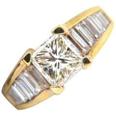 2.90 Carat 18 Karat Brilliant Princess Baguettes Diamond Ring Modern Deco Prime*