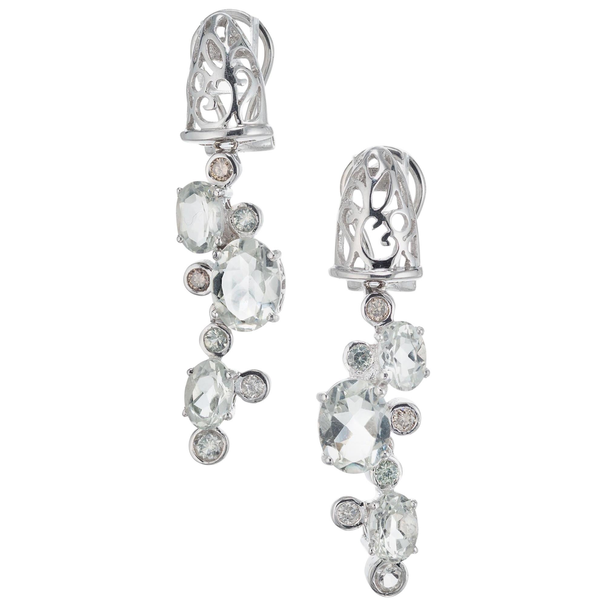 2.90 Carat Aquamarine Diamond White Gold Dangle Drop Earrings For Sale