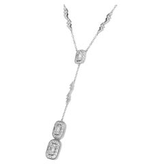 2.90 Carat Baguette and Round Diamond Fashion "Y" Necklace in 14kt White Gold