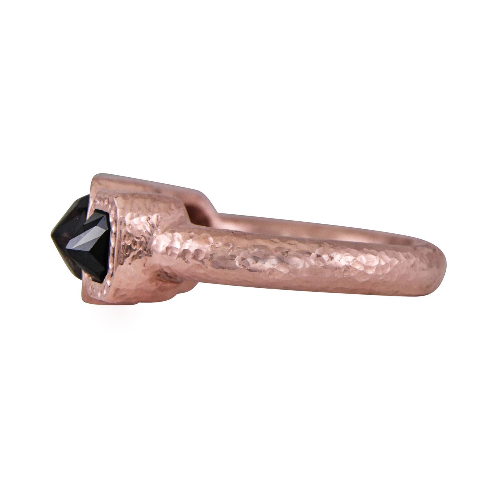 Byzantine 2.90 Carat Champange Diamond Rose Gold Hammered Ring For Sale