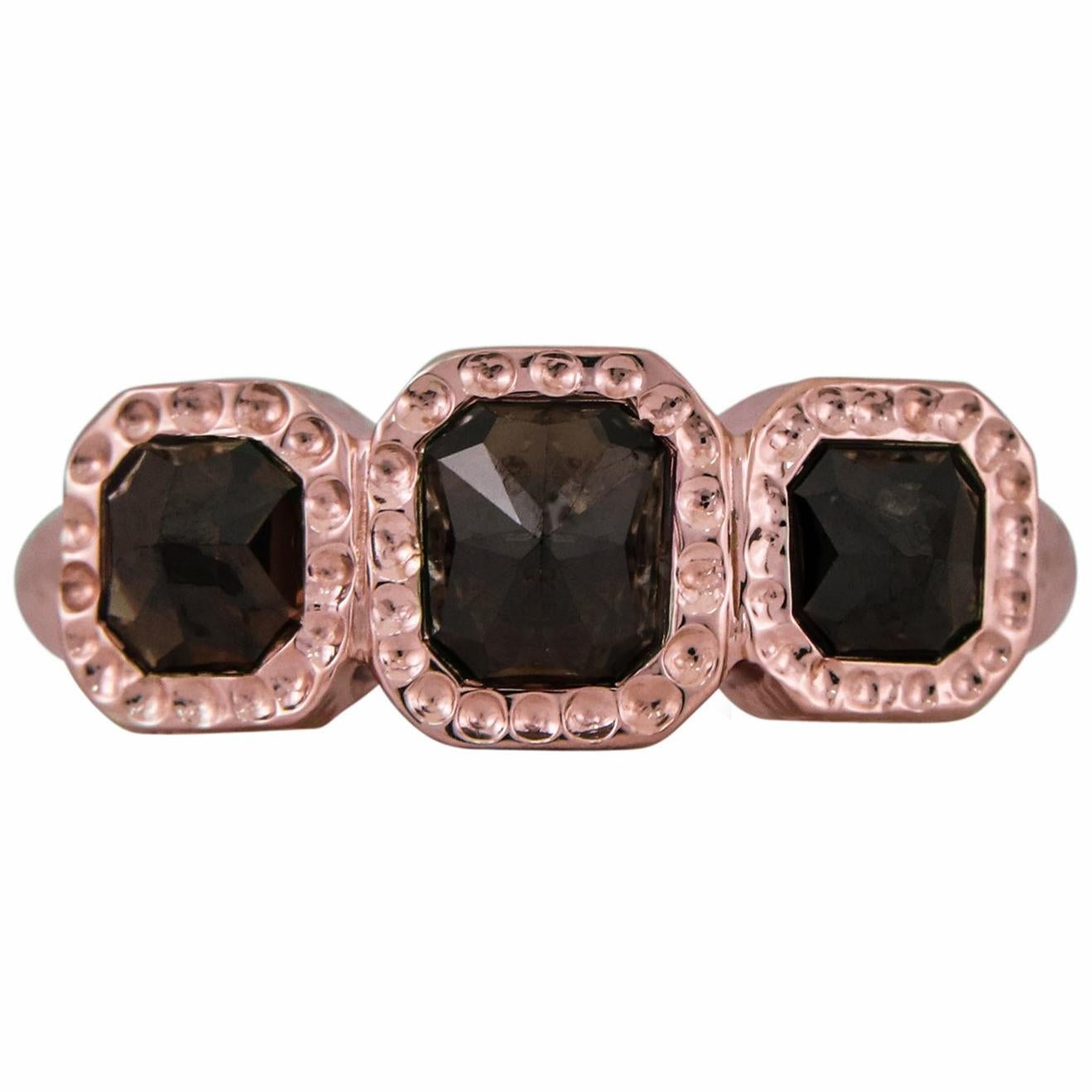 2.90 Carat Champange Diamond Rose Gold Hammered Ring For Sale