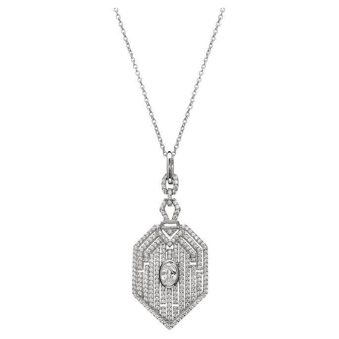 2.90 Carat Cubic Zirconia Sterling Silver Art Deco Style Designer Pendant For Sale