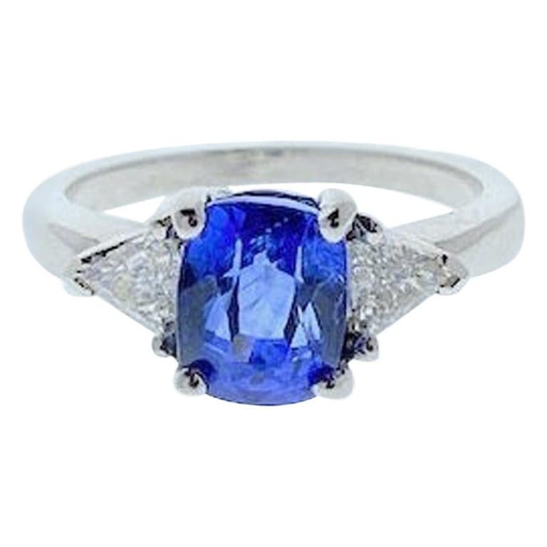 AGL Certified  2.90 Carat Cushion Cut Blue Sapphire & Diamond Ring in 18 K Gold