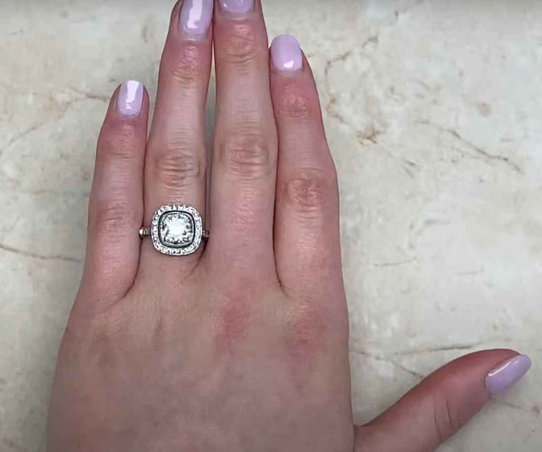 2.90 Carat Cushion Cut Diamond Engagement Ring, Platinum, Diamond Halo For Sale 6