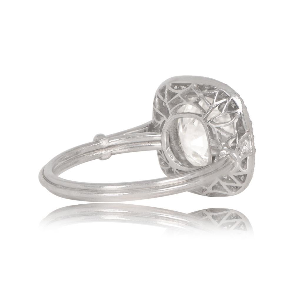 Women's 2.90 Carat Cushion Cut Diamond Engagement Ring, Platinum, Diamond Halo For Sale