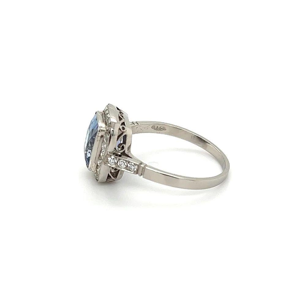 Women's 2.90 Carat Cushion Sapphire and Diamond Platinum Ring Estate Fine Jewelry For Sale