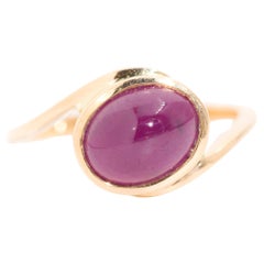 2.90 Carat Dark Red Cabochon Ruby Solitaire Ring in 22 Carat Yellow Gold