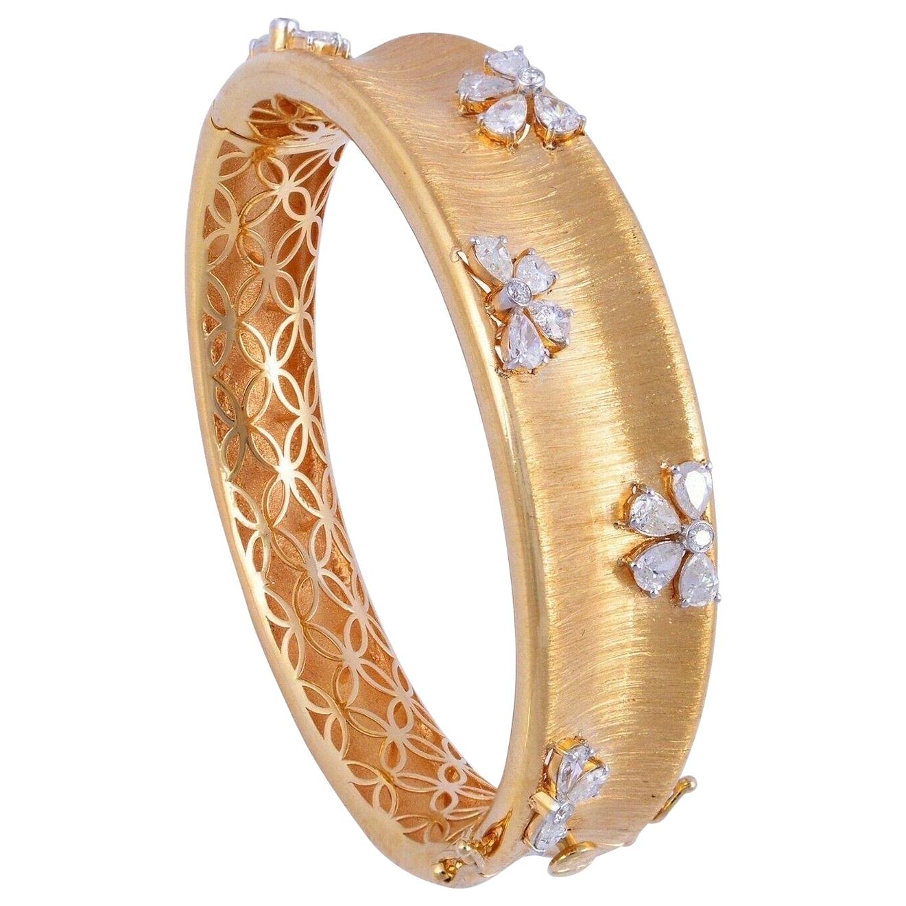 2.90 Carat Diamond 14 Karat Rose Gold Floral Bangle Bracelet