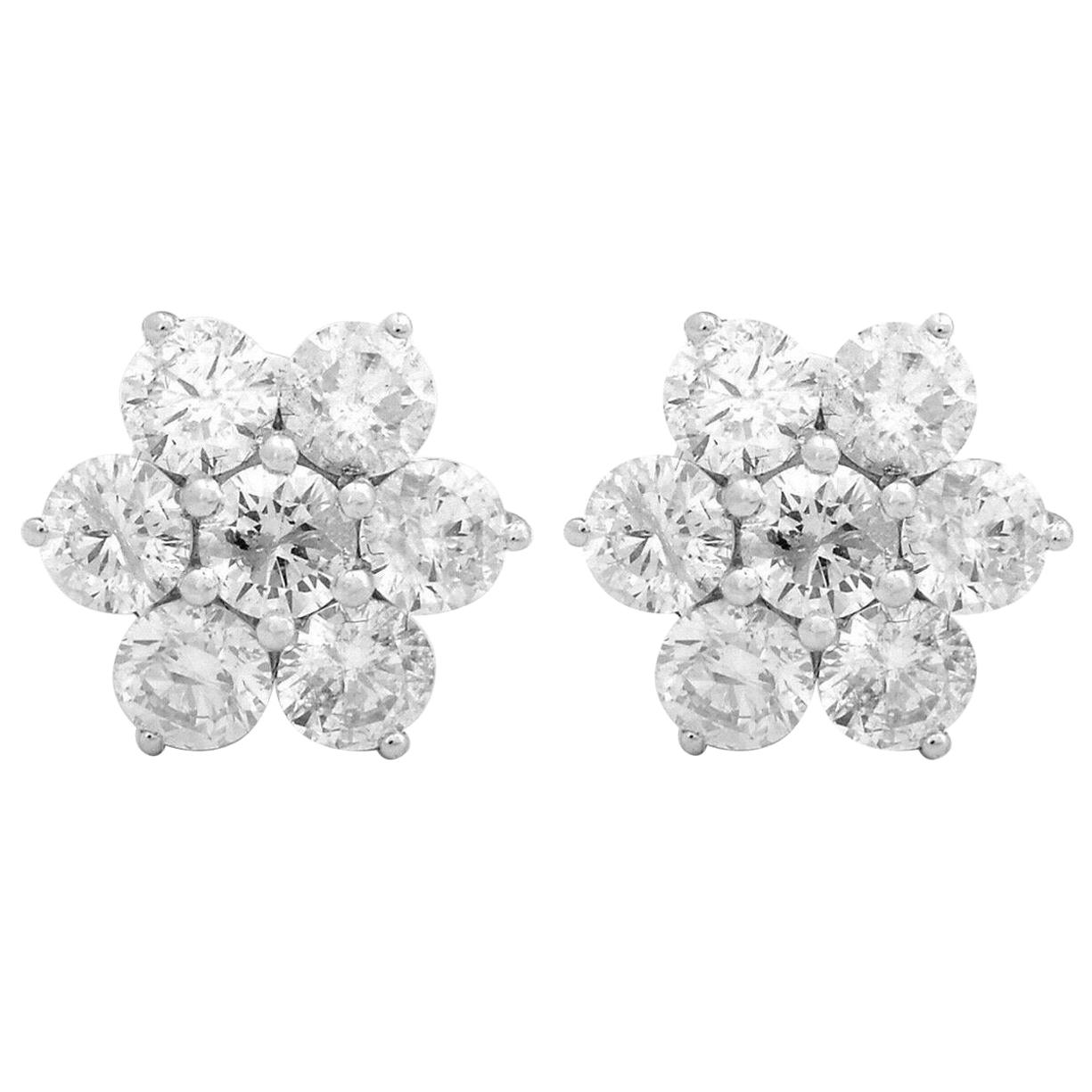 Clous d'oreilles à fleurs en or blanc 18 carats avec diamants de 2,90 carats