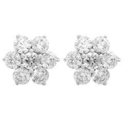 Clous d'oreilles à fleurs en or blanc 18 carats avec diamants de 2,90 carats