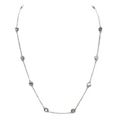 2.90 Carat Natural Diamond By The Yard 10 Station Necklace 14K White Gold 17"