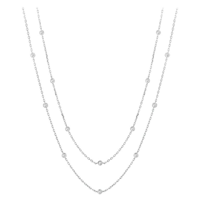 2.90 Carat Diamond by the Yard Necklace G SI 14 Karat White Gold 30 Stations For Sale