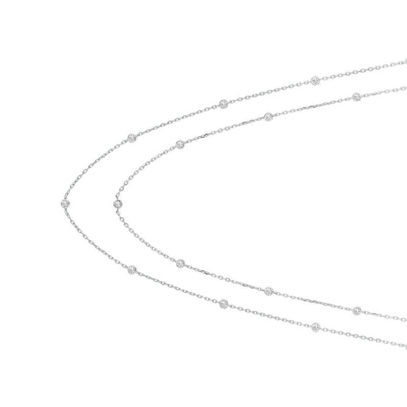2.90 Carat Diamond by the Yard Necklace G SI 14K White Gold 10 pointers 60 inches 30 stations

100% Natural Diamonds, Not Enhanced in any way Round Cut Diamond by the Yard Necklace
2.90CT
G-H
SI
14K White Gold, Bezel style, 1.90 gram
60 inches in