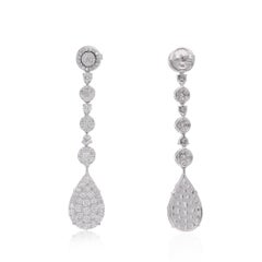 2.90 Carat Diamond Pave Dangle Earrings 18 Karat White Gold Handmade Jewelry