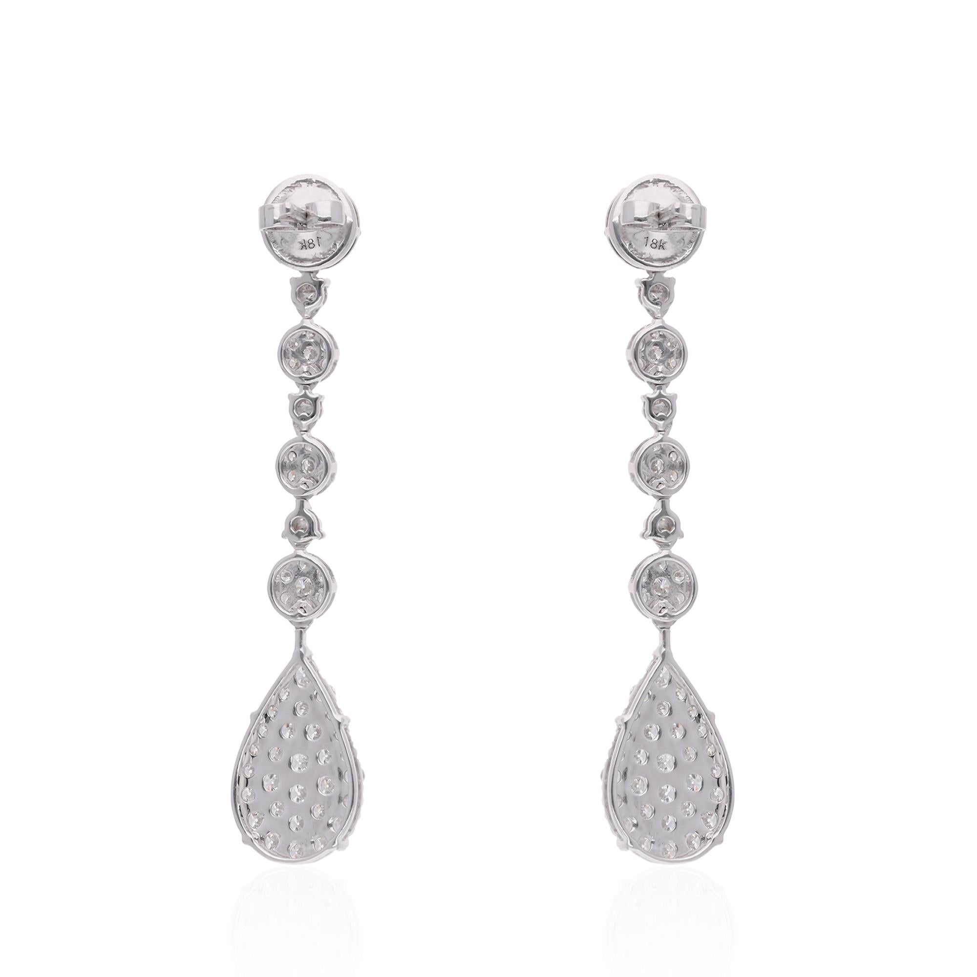 Women's 2.90 Carat Diamond Pave Dangle Earrings 18 Karat White Gold Handmade Jewelry For Sale