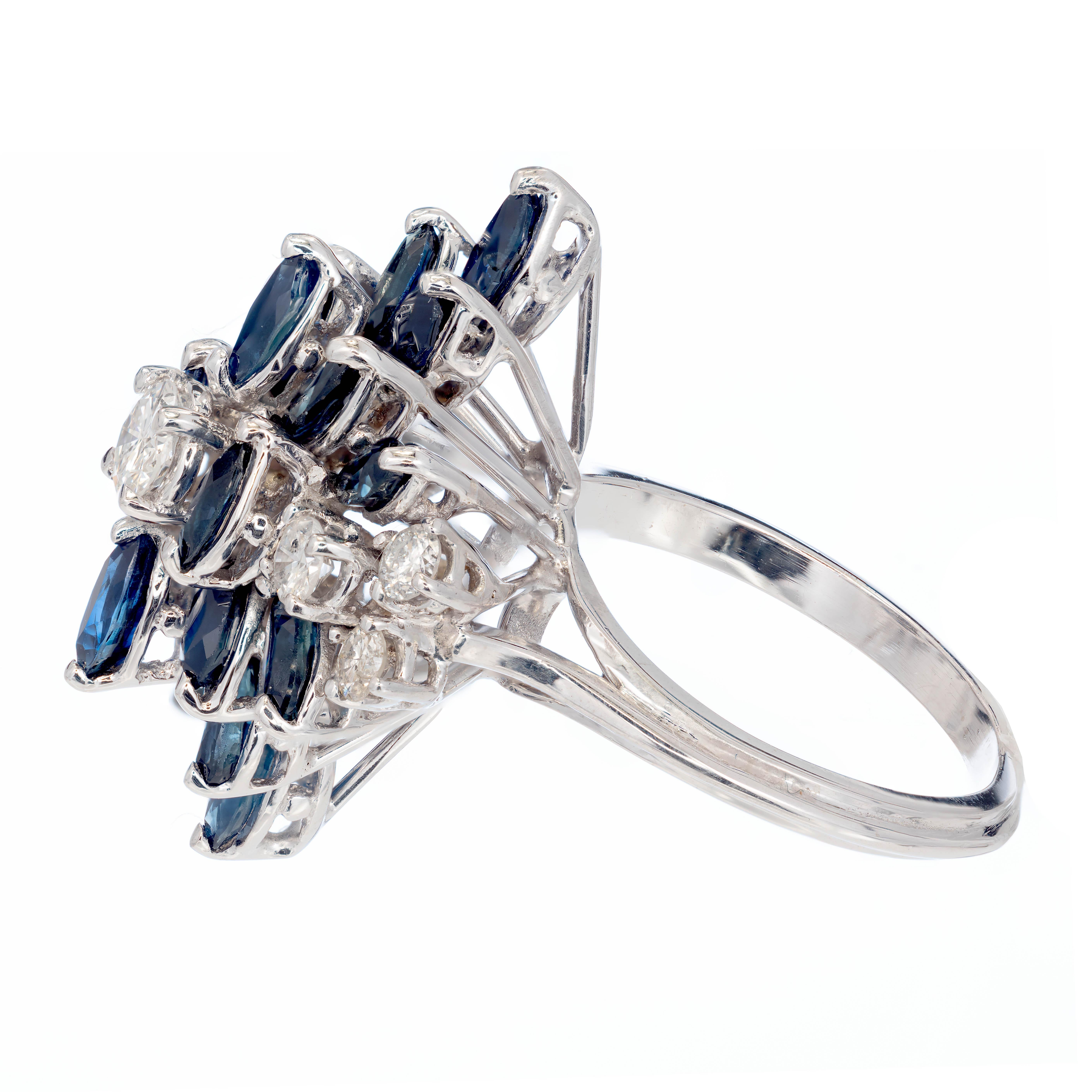 Women's 2.90 Carat Diamond Sapphire White Gold Cluster Cocktail Ring For Sale