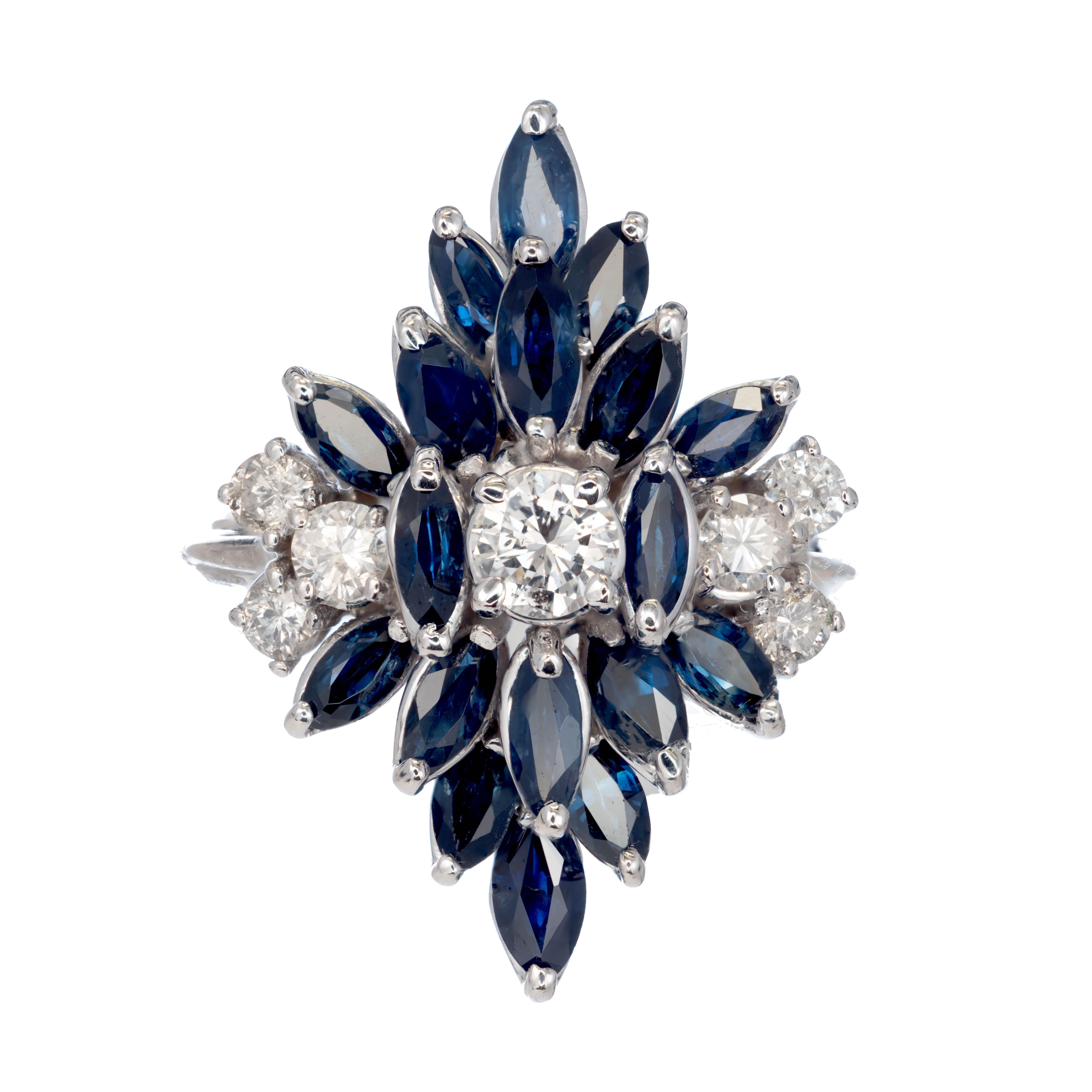 2.90 Carat Diamond Sapphire White Gold Cluster Cocktail Ring