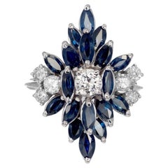 2,90 Karat Diamant-Saphir-Weißgold-Cluster-Cocktailring