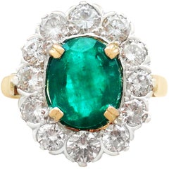 2.90 Carat Emerald and 2.38 Carat Diamond Cluster Ring