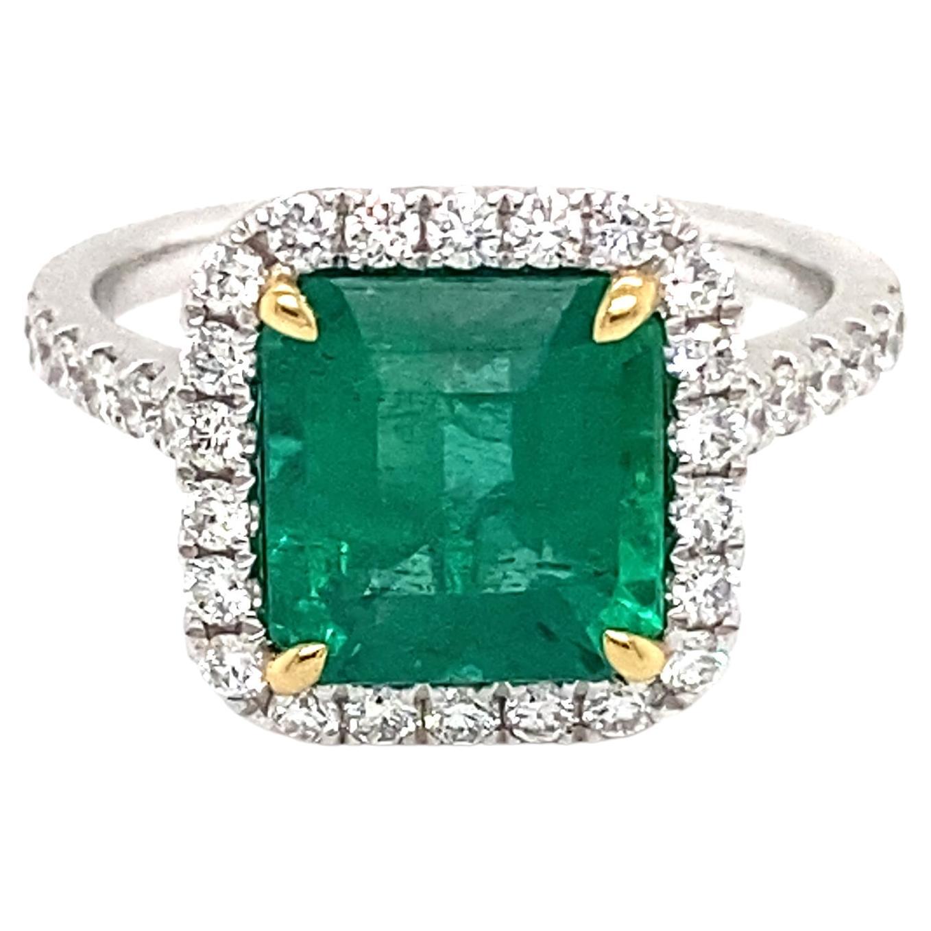 2.90 Carat Emerald and Diamond Platinum Ring For Sale
