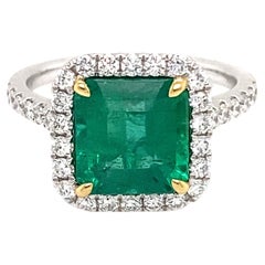 2.90 Carat Emerald and Diamond Platinum Ring