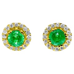 2.90 Carat Emerald & G color Diamond Studs in 14K Gold