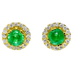 2.90 Carat Emerald & G color Diamond Studs in 14K Gold
