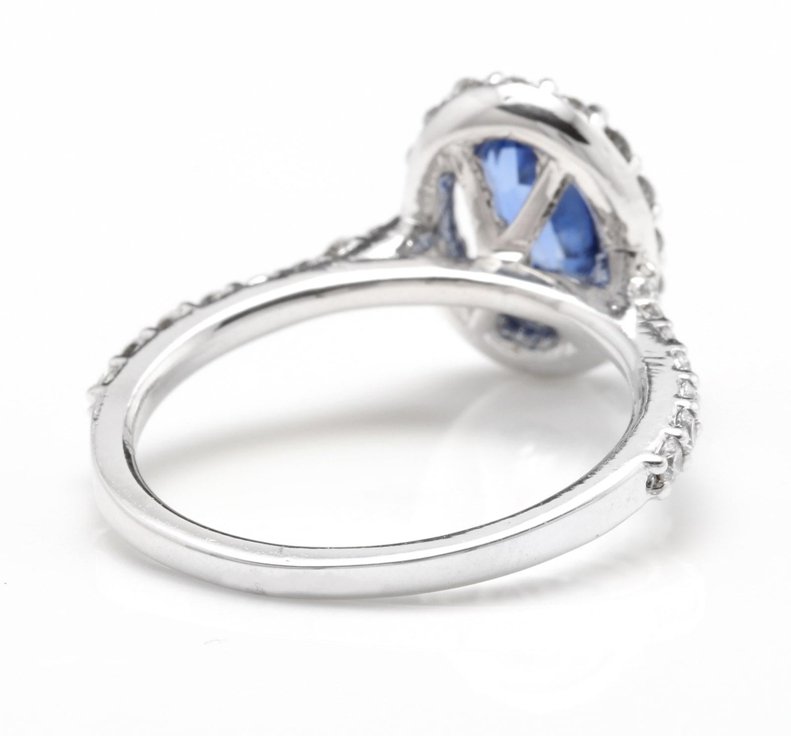 2,90 Karat exquisiter natürlicher blauer Saphir und Diamant 14 Karat massives Weißgold im Zustand „Neu“ im Angebot in Los Angeles, CA