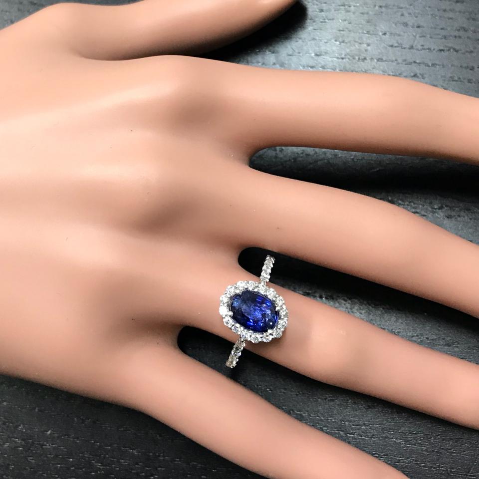 2,90 Karat exquisiter natürlicher blauer Saphir und Diamant 14 Karat massives Weißgold für Damen oder Herren im Angebot