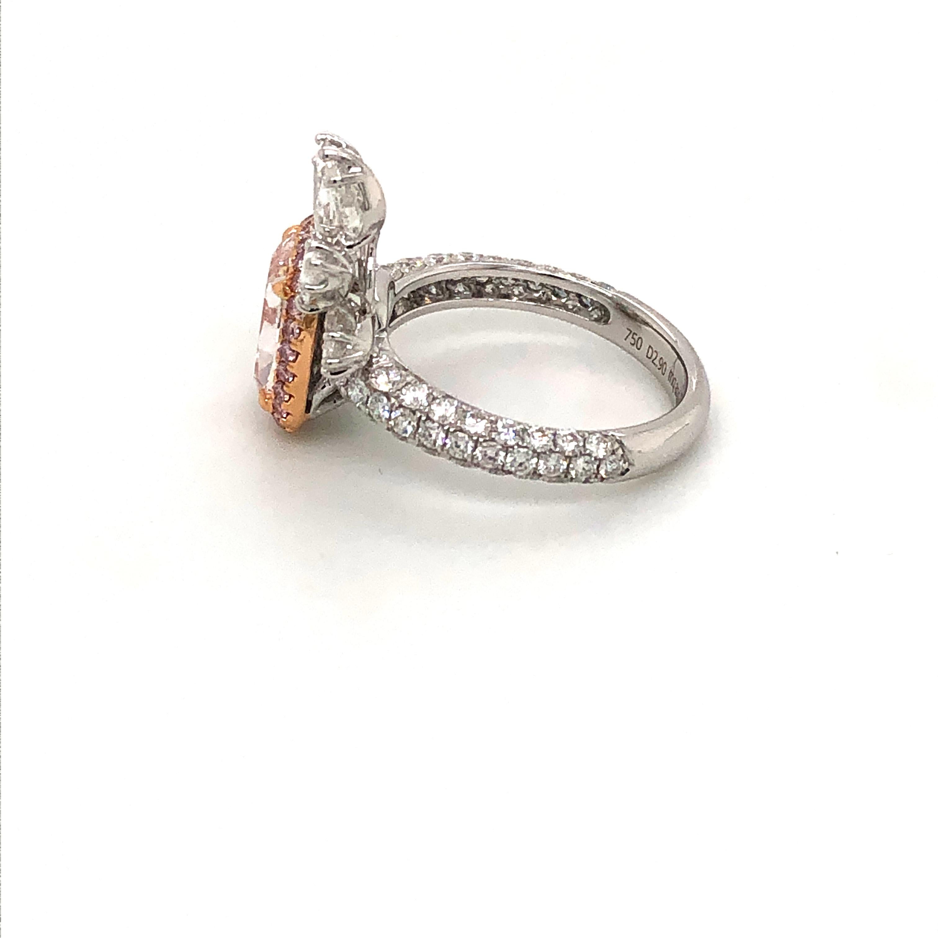Contemporary 2.90 Carat Fancy Light Pink Cushion Cut Diamond Ring in Platinum GIA VS2