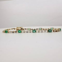 2.90 Carat Green Emerald and Diamond Fashion Tennis Bracelet in 14K Yellow Gold