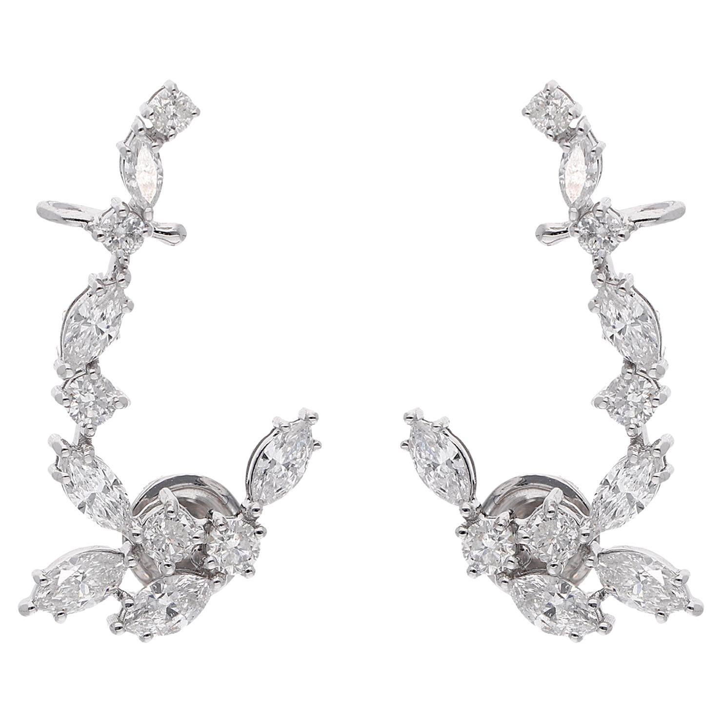 Boucles d'oreilles boucles d'oreilles en or blanc 18 carats avec diamants ronds taille marquise de 2,90 carats