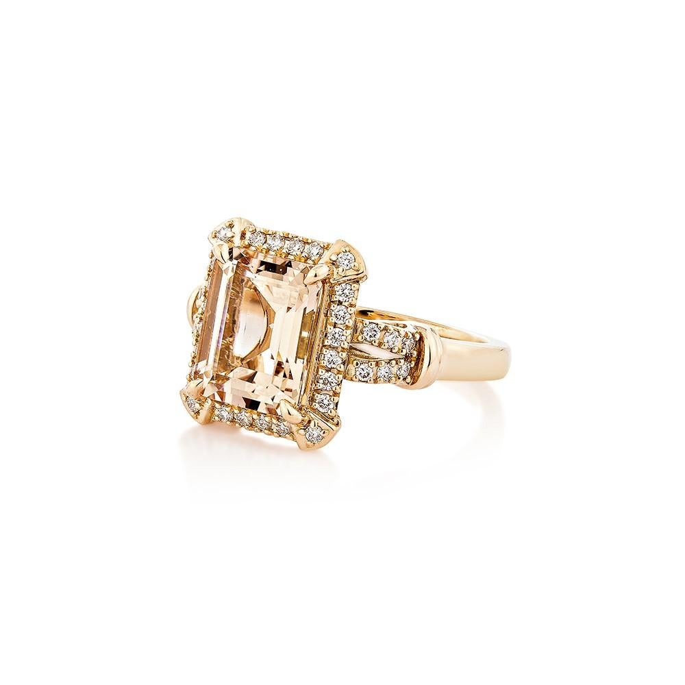 Octagon Cut 2.90 Carat Morganite Fancy Ring in 18Karat Rose Gold with White Diamond.    For Sale