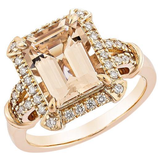 Bague fantaisie en or rose 18 carats avec Morganite de 2,90 carats et diamant blanc.   