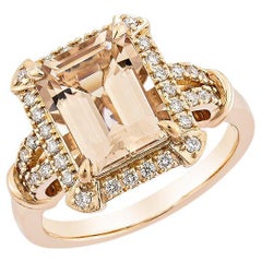 2.90 Carat Morganite Fancy Ring in 18Karat Rose Gold with White Diamond.   