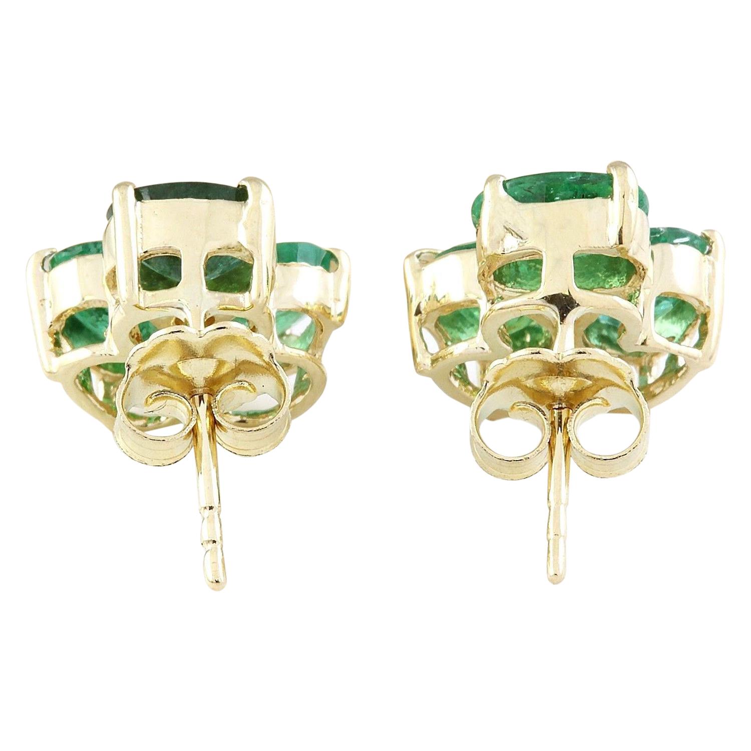 Oval Cut Dazzling Natural Emerald Diamond Stud Earrings 14 Karat Solid Yellow Gold  For Sale