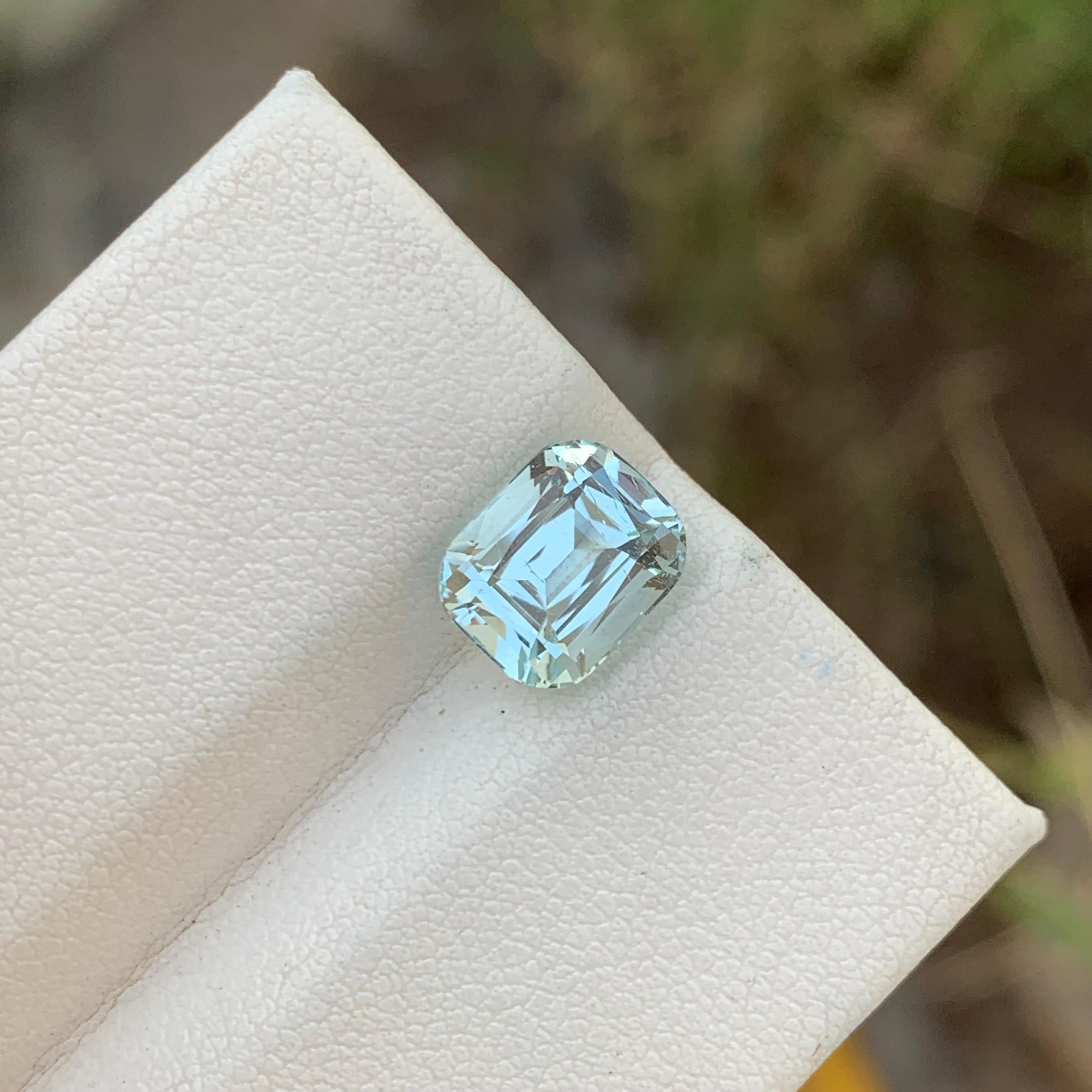 2.90 Carat Natural Faceted Aquamarine Cushion Cut From Pakistan Mine For Sale 1