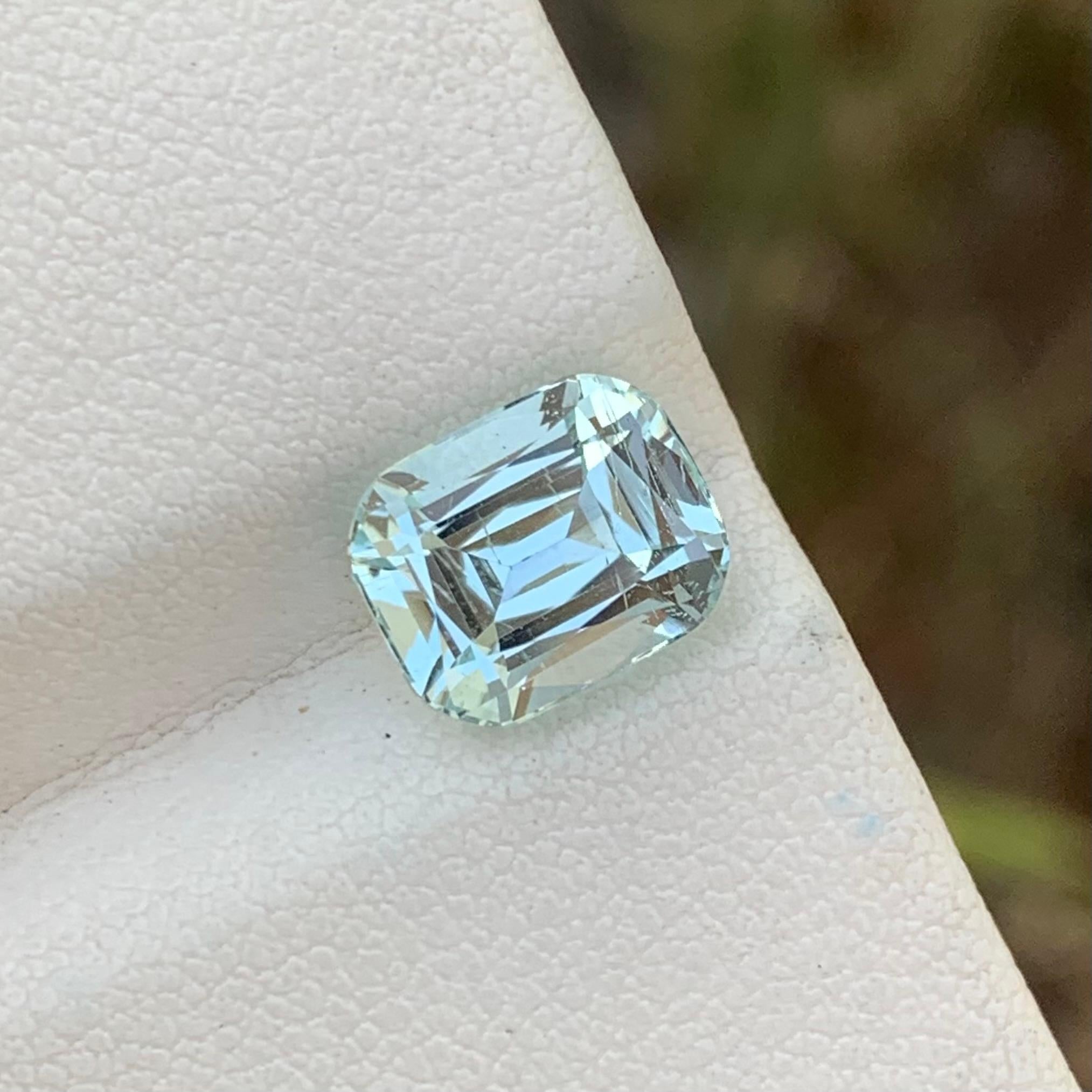 2.90 Carat Natural Faceted Aquamarine Cushion Cut From Pakistan Mine For Sale 2