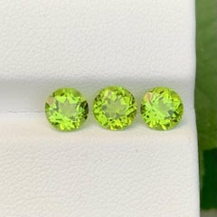2.90 Carat Natural Loose 3 Piece Green Peridot Round Cut Pakistani Gemstones