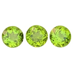 2.90 Carat Natural Loose 3 Piece Green Peridot Round Cut Pakistani Gemstones