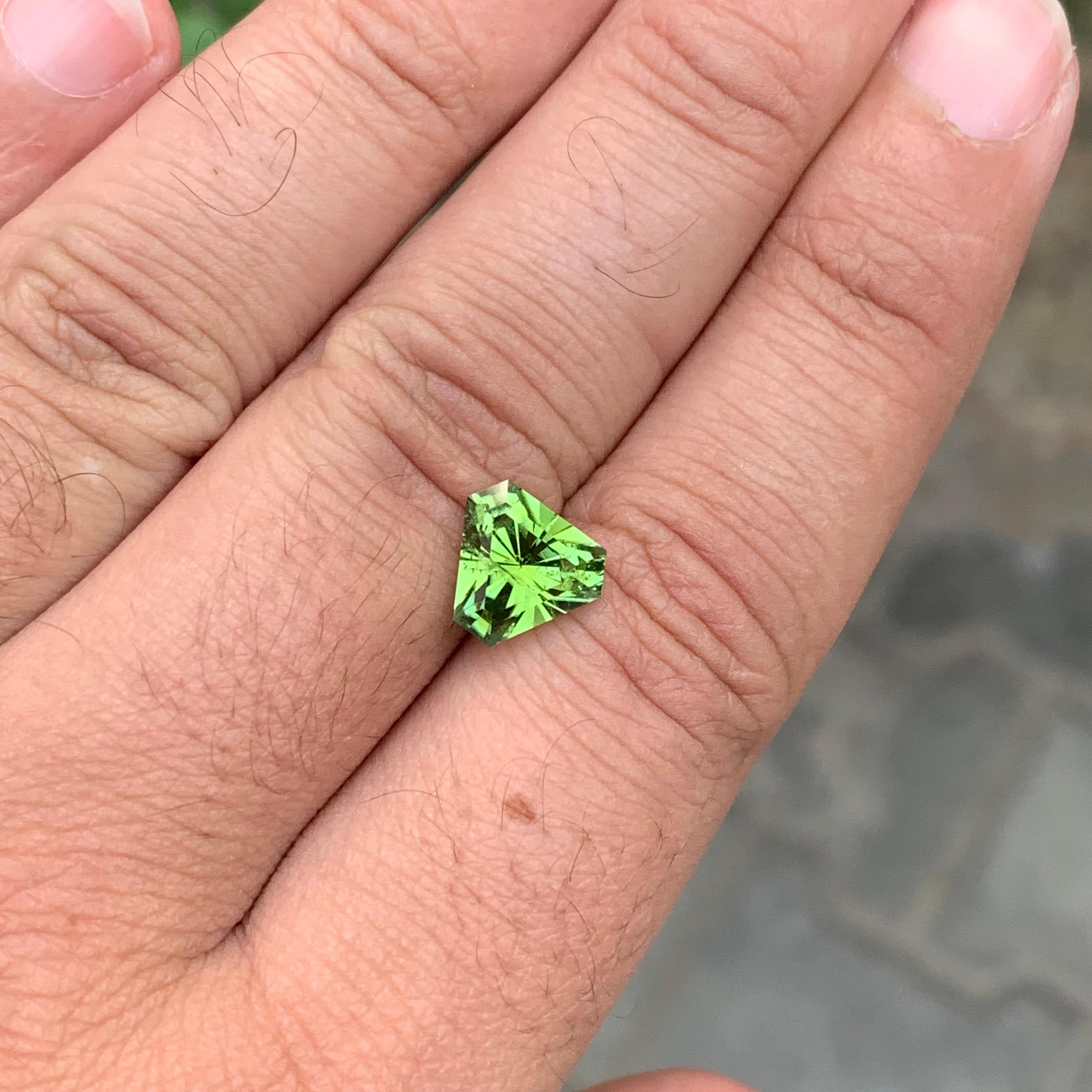 Tourmaline verte Kelly non sertie de 2,90 carats en forme de trillion en vente 2