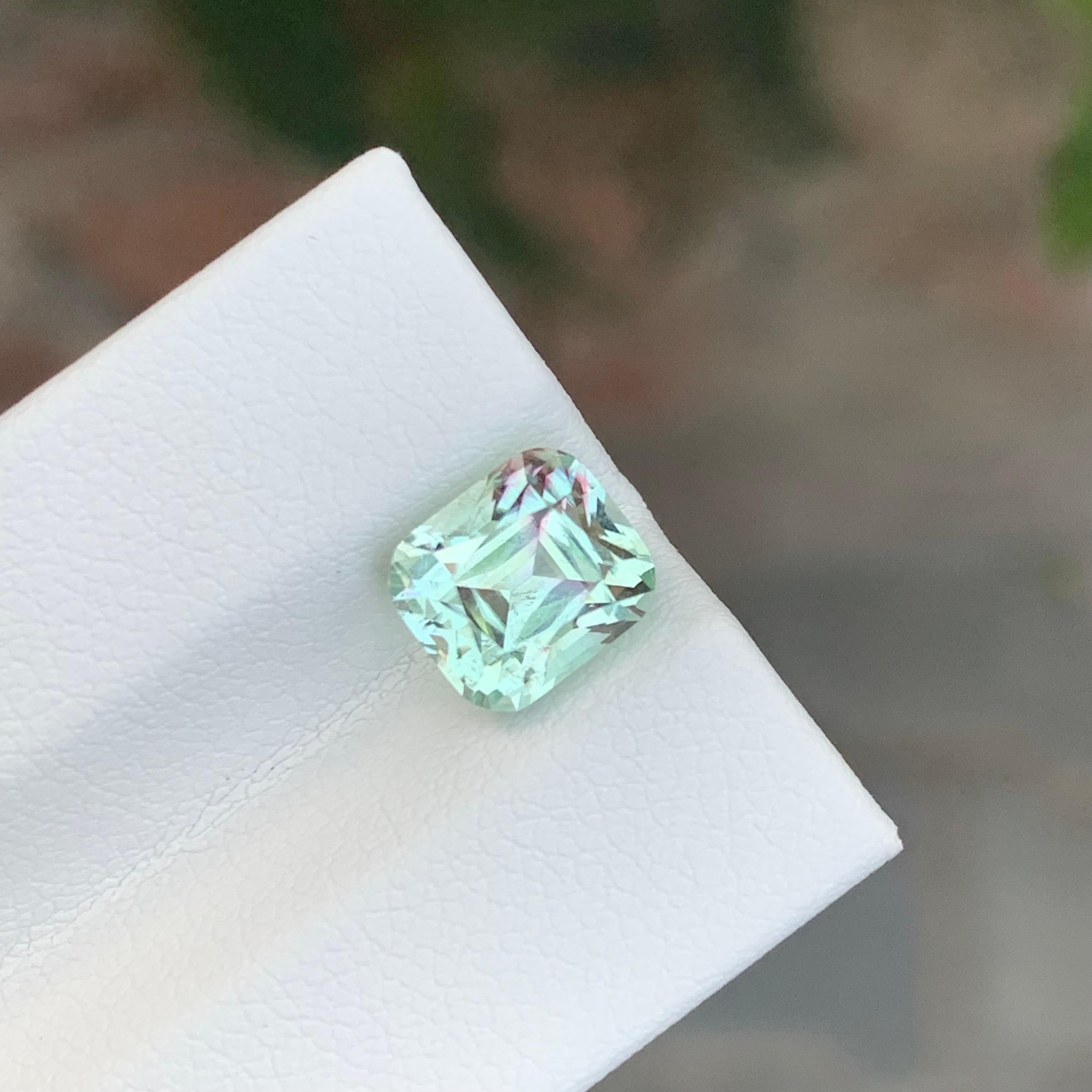 2.90 Carat Natural Loose Pink Shade Mint Green Tourmaline Cushion Shape Gemstone For Sale 5