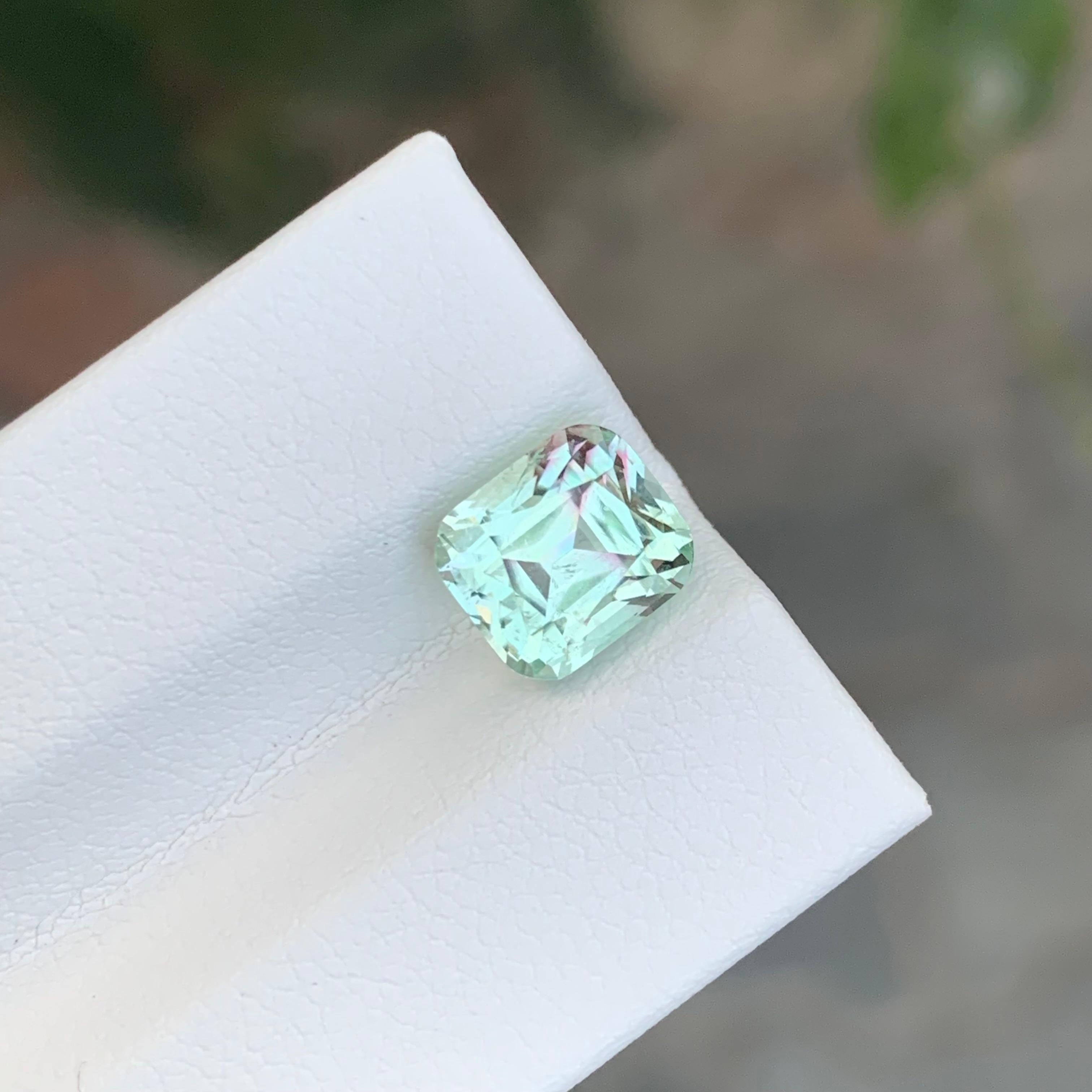 Cushion Cut 2.90 Carat Natural Loose Pink Shade Mint Green Tourmaline Cushion Shape Gemstone For Sale