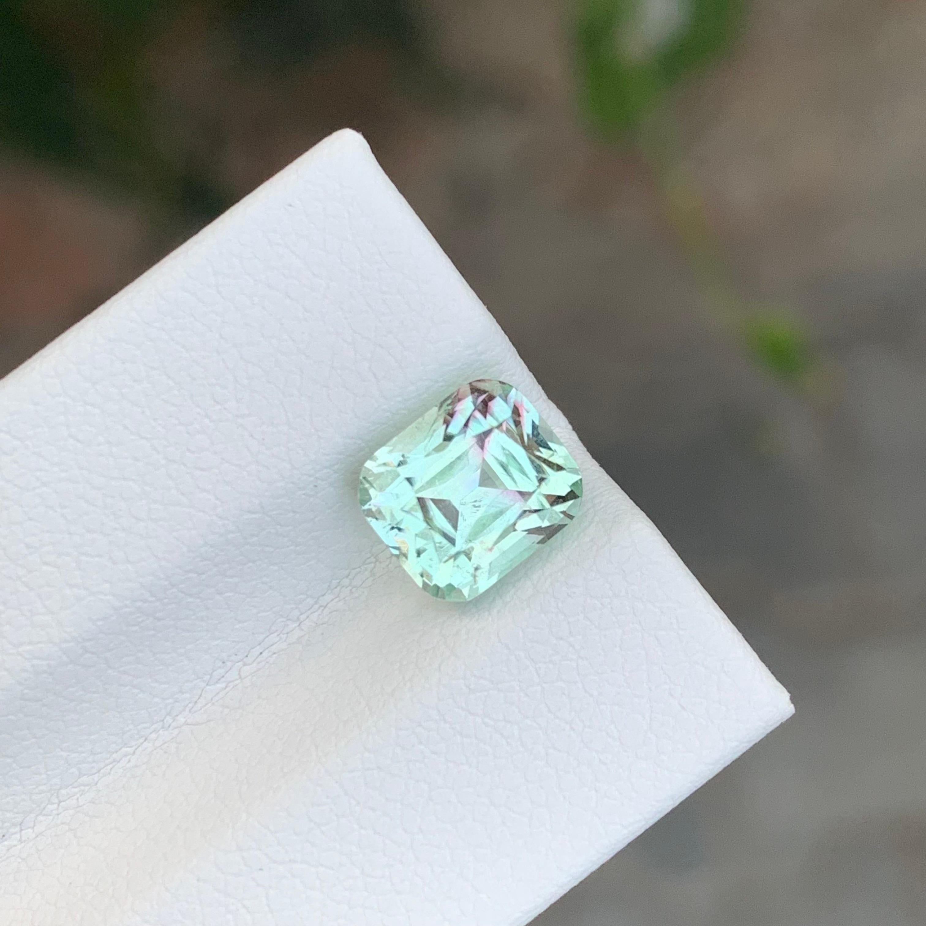 2.90 Carat Natural Loose Pink Shade Mint Green Tourmaline Cushion Shape Gemstone For Sale 1
