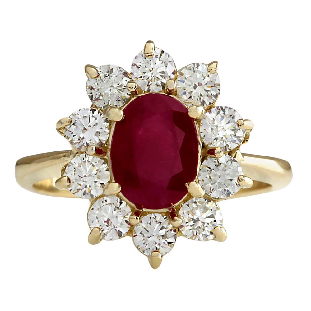 Natural Ruby 14 Karat Yellow Gold Diamond Ring For Sale