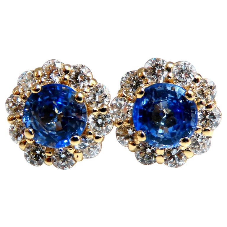 2.90 Carat Natural Sapphire Diamonds Cluster Earrings 14 Karat Gold at ...