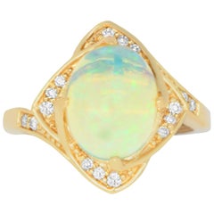 2.90 Carat Opal and 0.15 Carat Diamond Ring