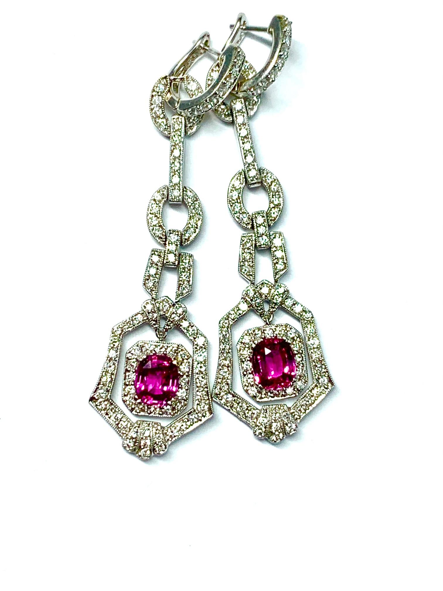 Modern 2.90 Carat Pink Sapphire Diamond Dangle Earrings For Sale