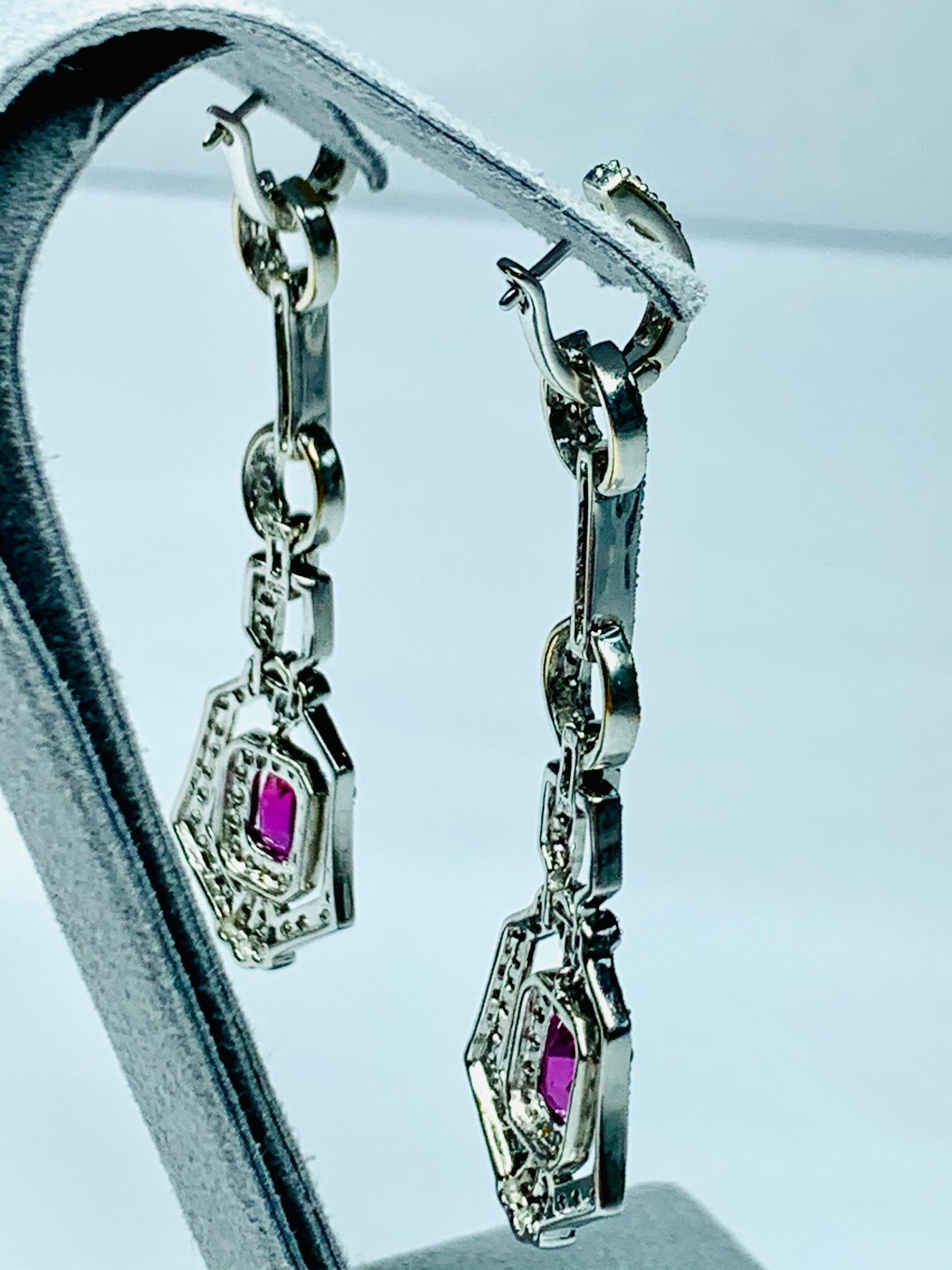 Cushion Cut 2.90 Carat Pink Sapphire Diamond Dangle Earrings For Sale