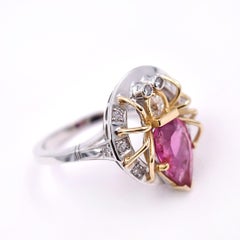 2.90 Carat Pink Tourmaline and .20 Carat Diamond Spider Ring in 14 Karat Gold
